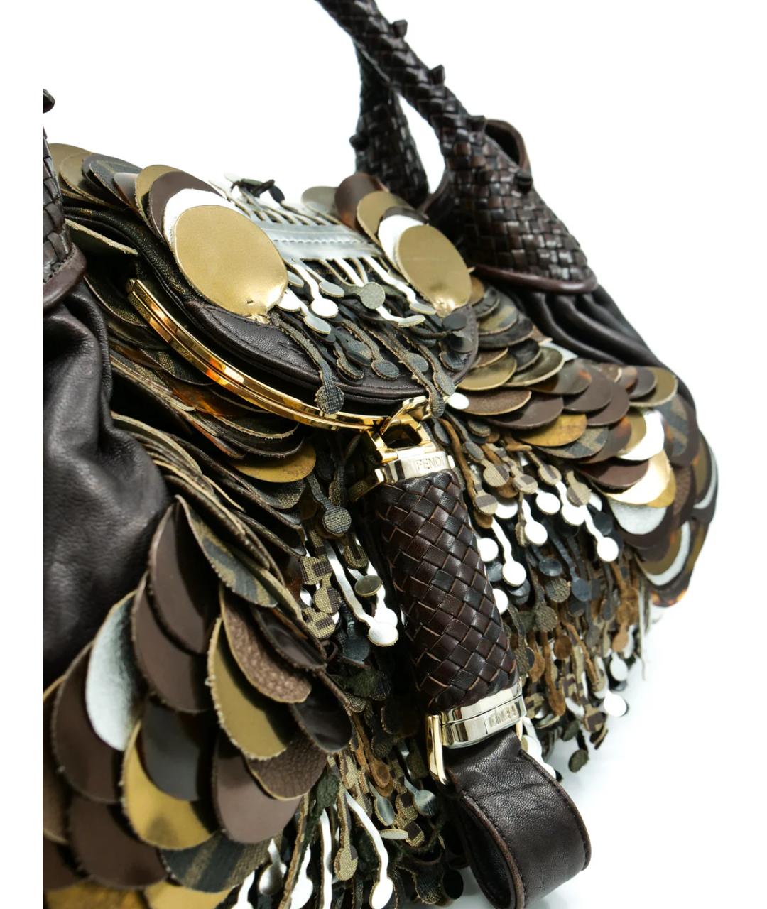 FENDI Коричневая кожаная сумка с короткими ручками, фото 4