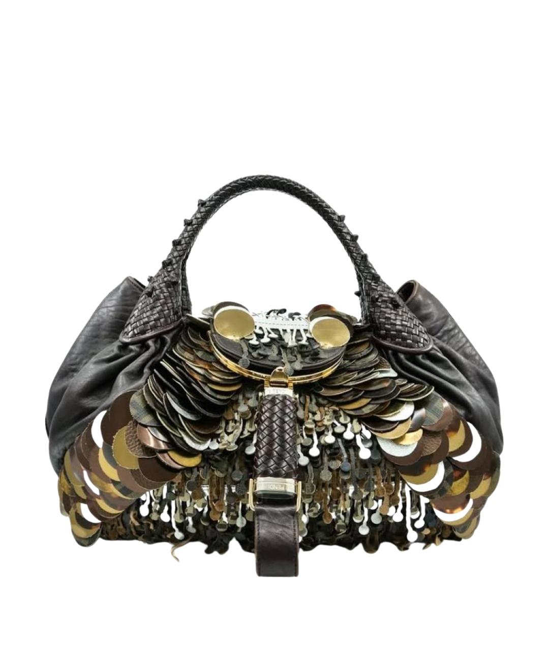 FENDI Коричневая кожаная сумка с короткими ручками, фото 1