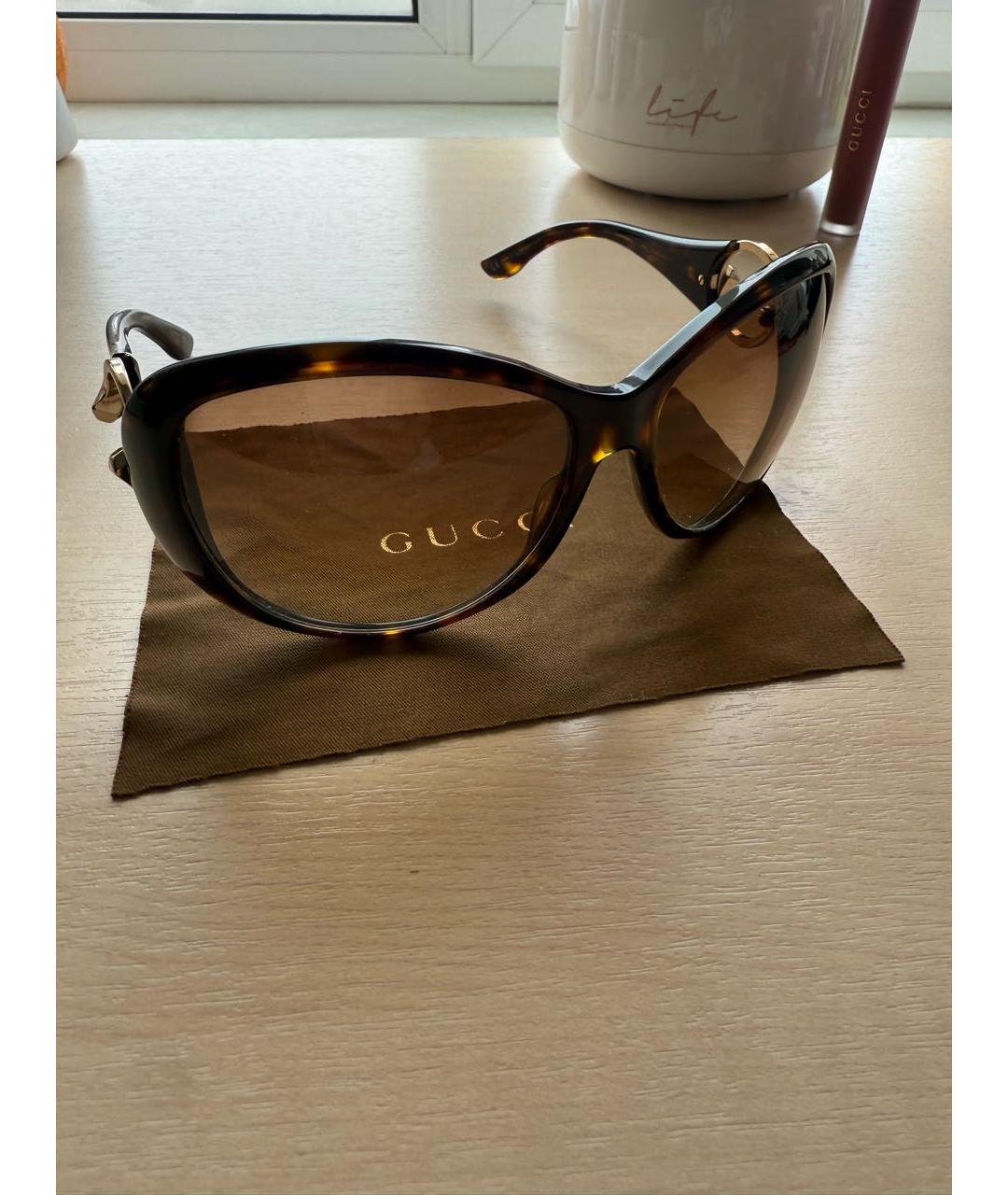 GUCCI Коричневые пластиковые солнцезащитные очки, фото 5