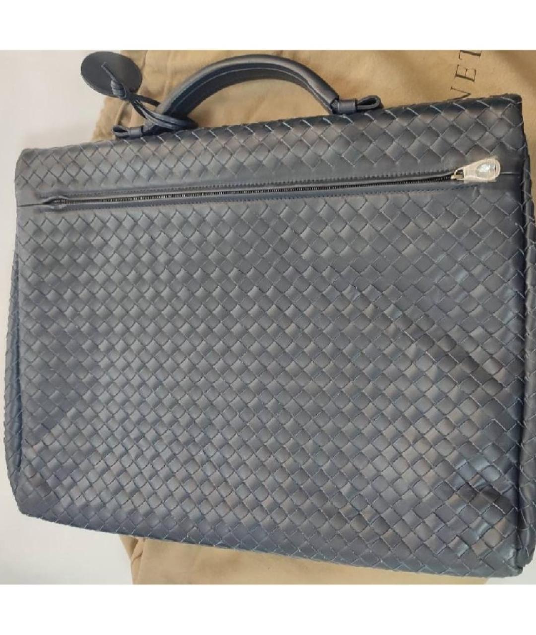 BOTTEGA VENETA Темно-синий кожаный портфель, фото 3