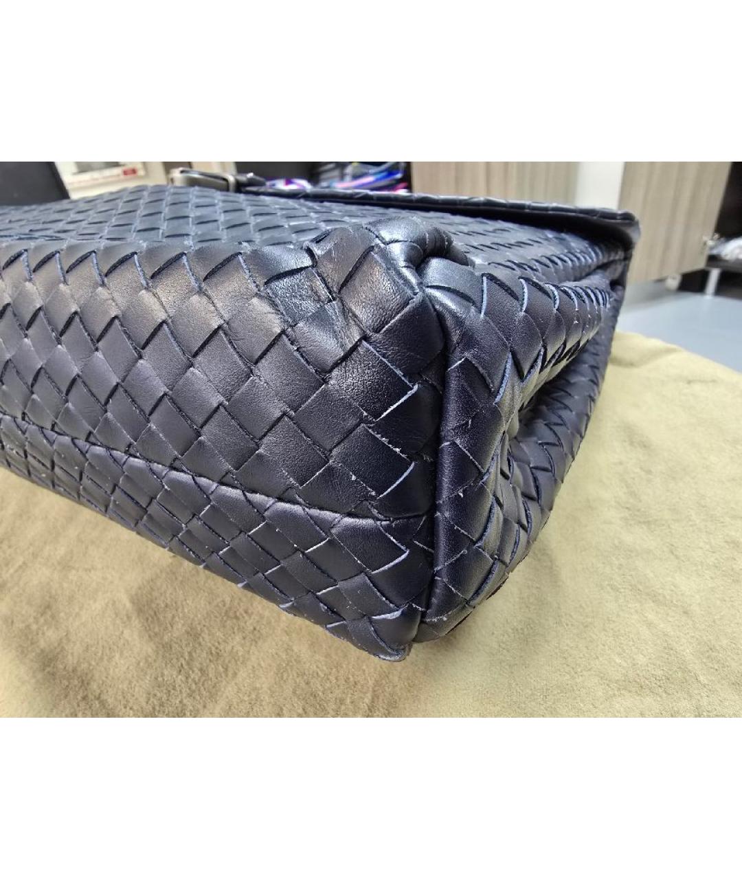 BOTTEGA VENETA Темно-синий кожаный портфель, фото 6