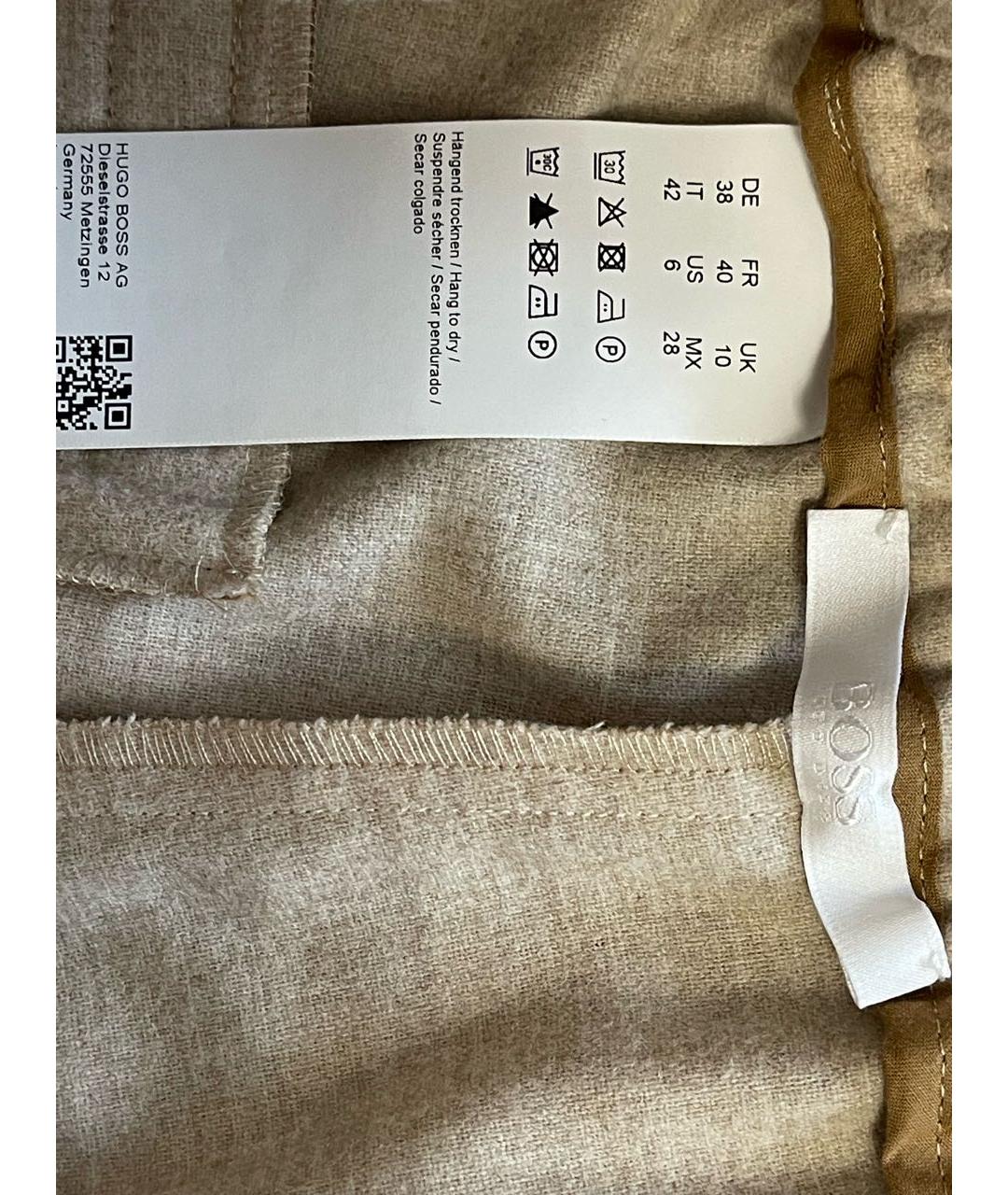 HUGO BOSS Бежевые шерстяные прямые брюки, фото 4