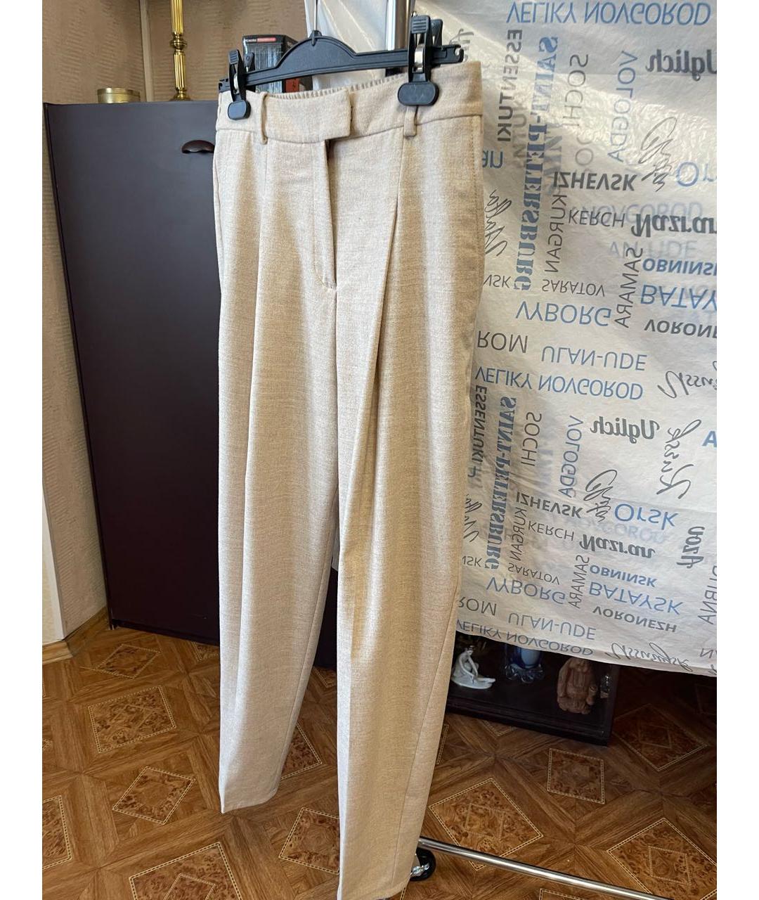 HUGO BOSS Бежевые шерстяные прямые брюки, фото 3