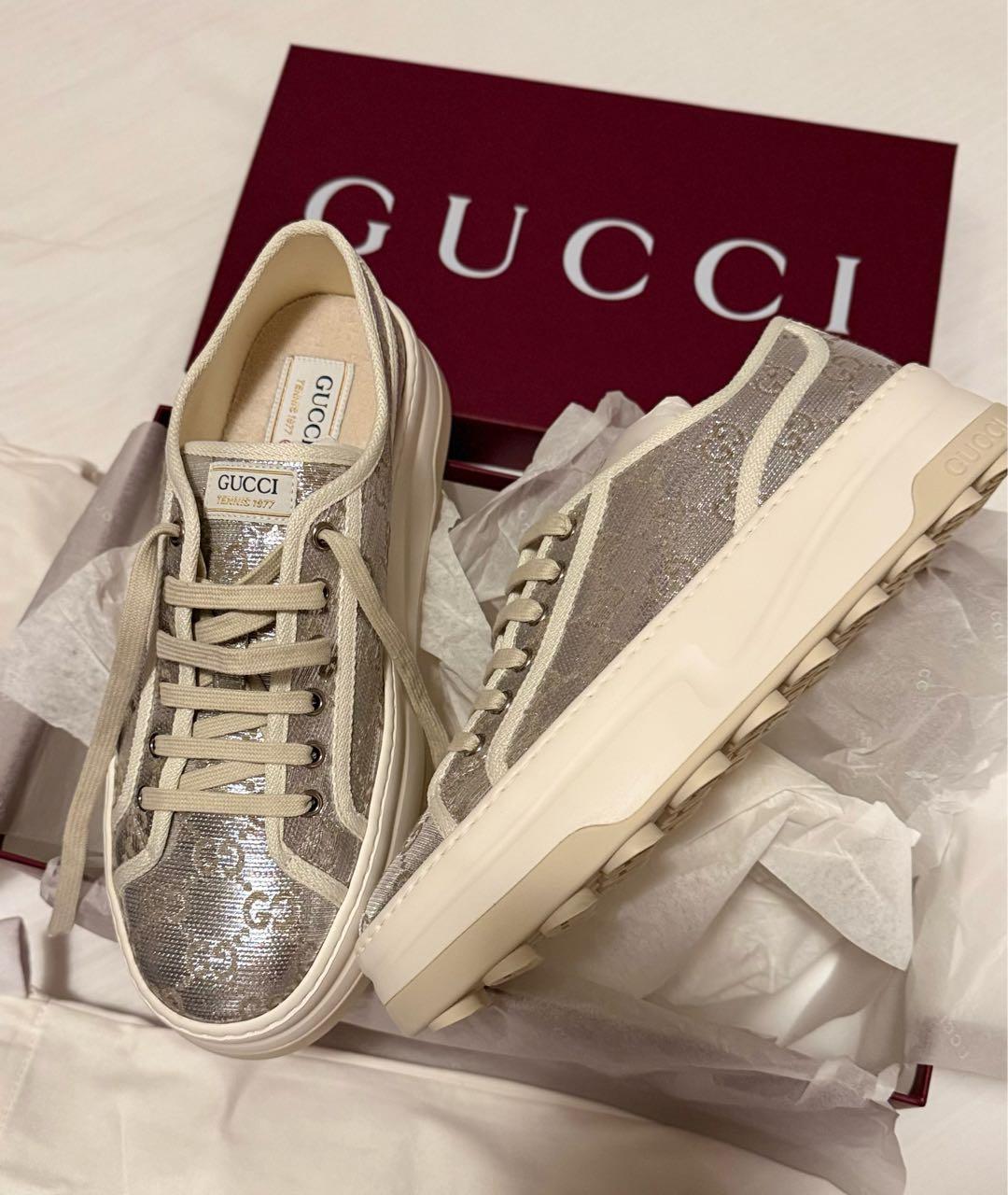 GUCCI Серебряные кожаные кеды, фото 4