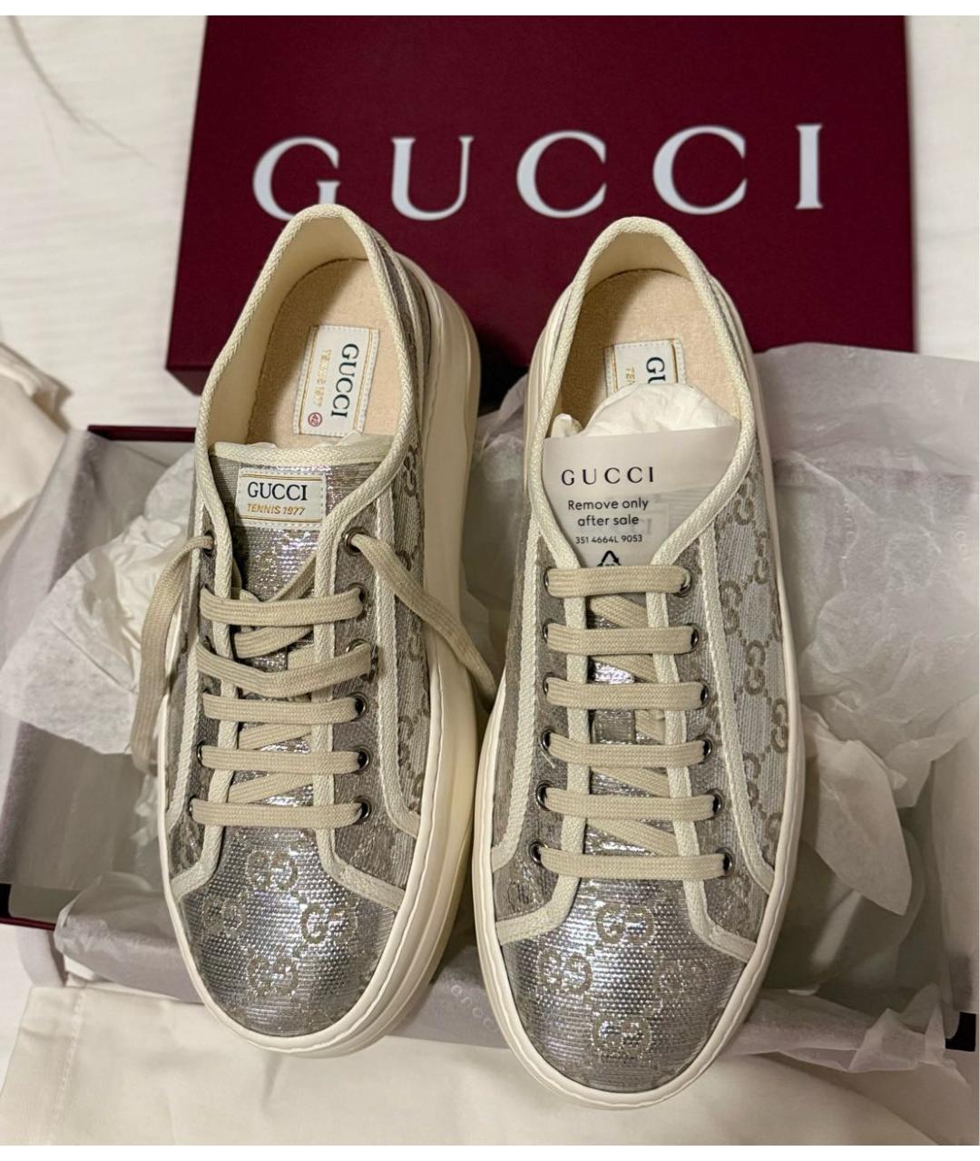 GUCCI Серебряные кожаные кеды, фото 2
