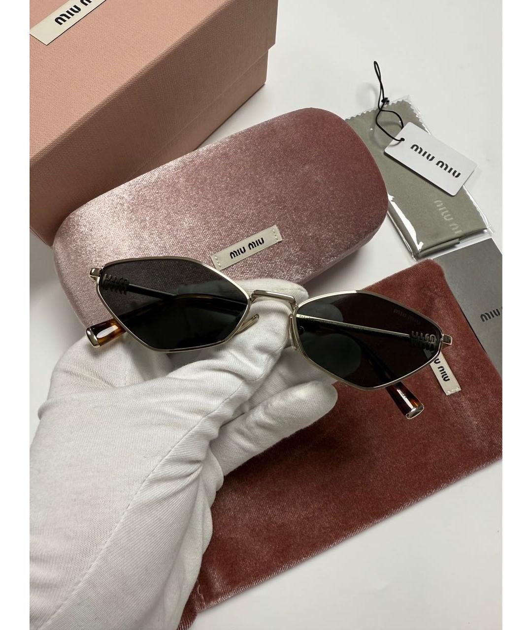 MIU MIU Золотые металлические солнцезащитные очки, фото 3