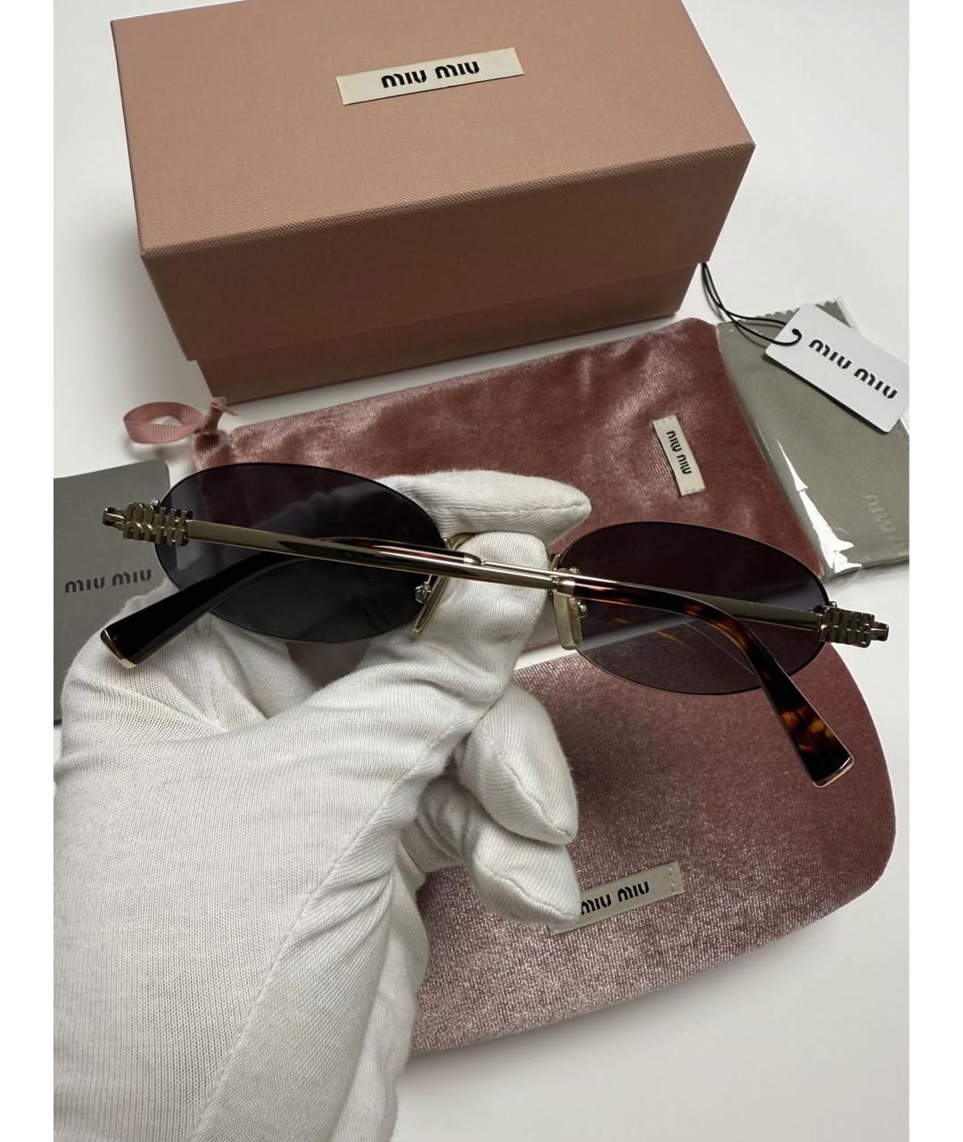 MIU MIU Золотые металлические солнцезащитные очки, фото 7