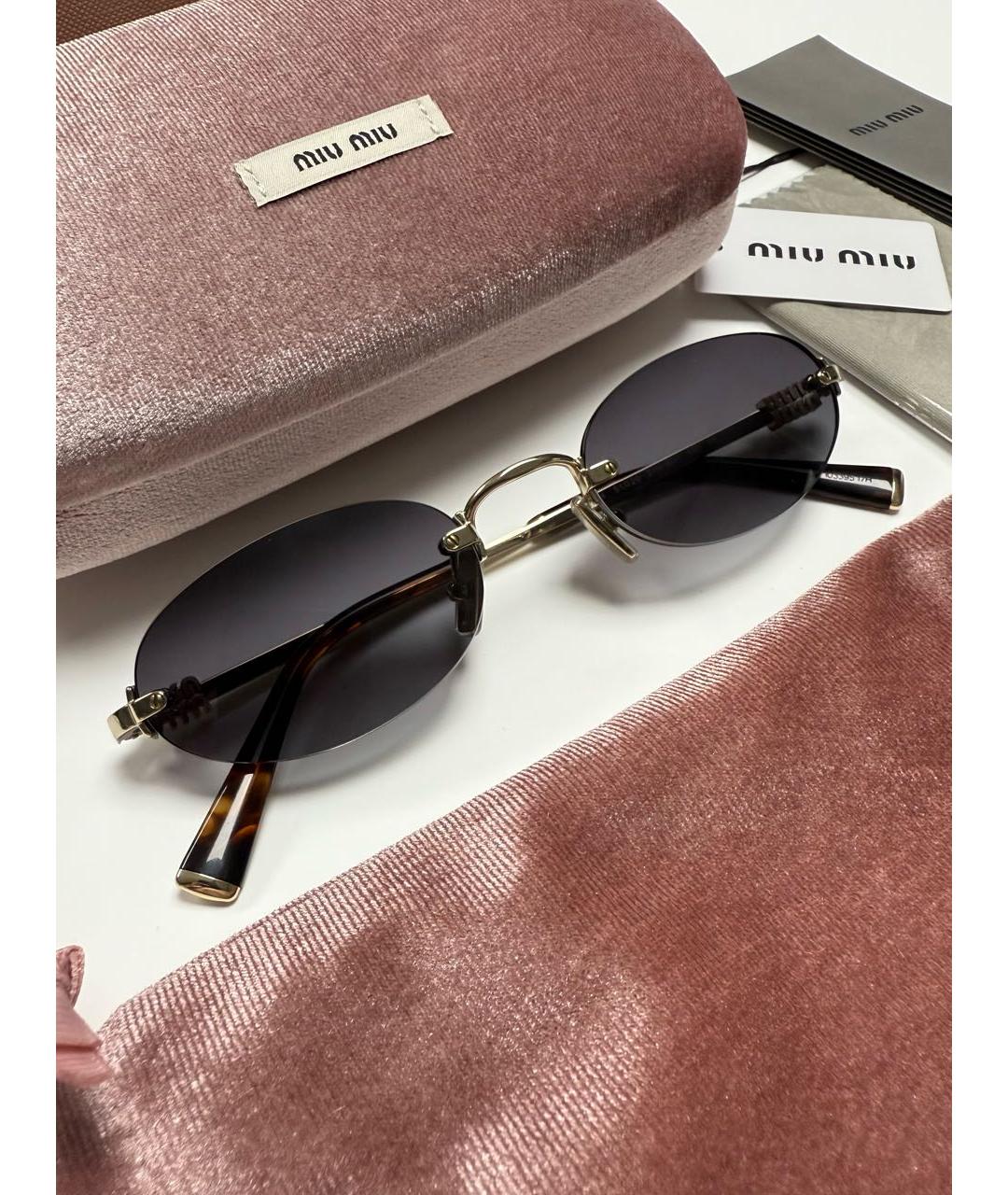 MIU MIU Золотые металлические солнцезащитные очки, фото 2