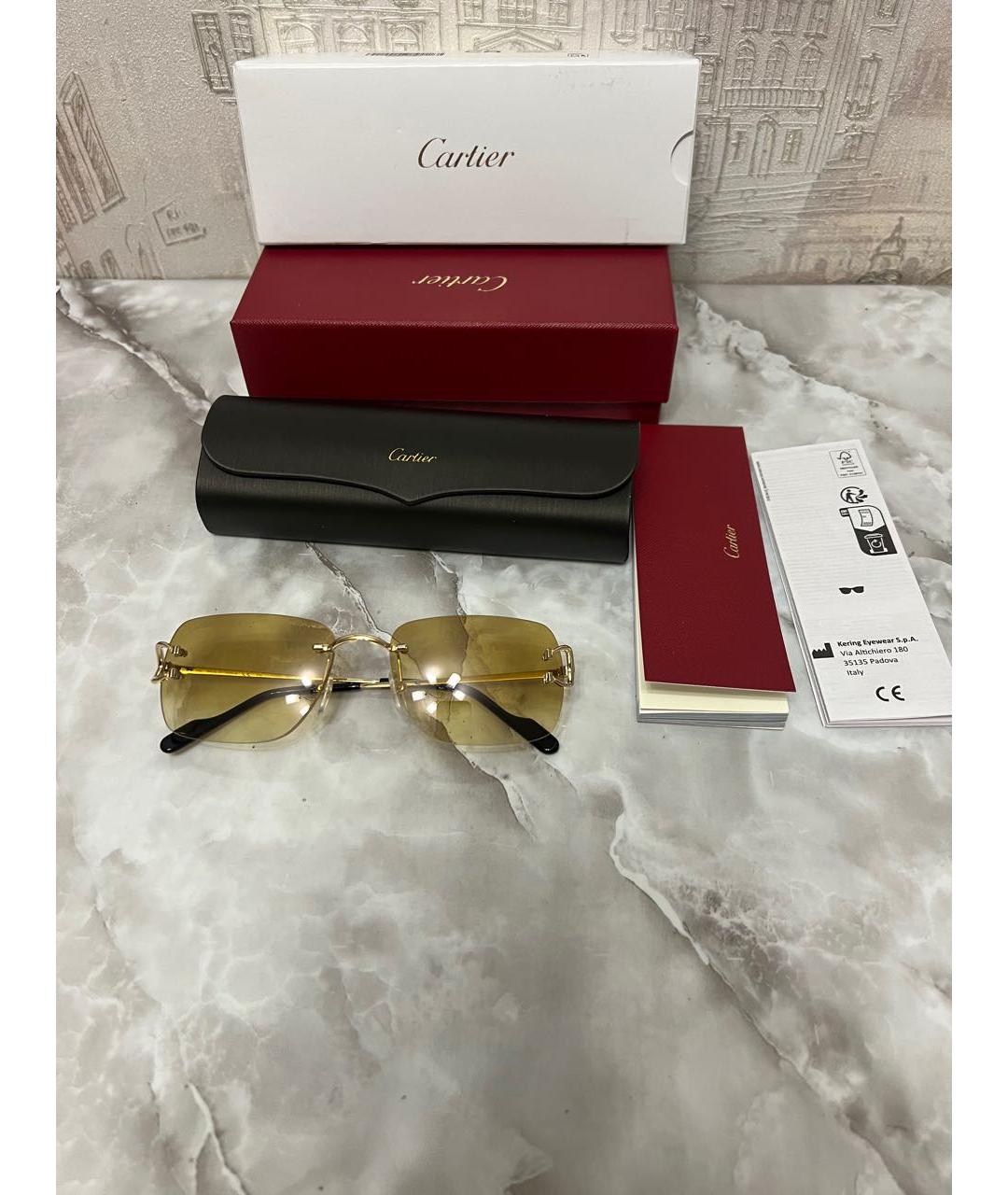 CARTIER Горчичные металлические солнцезащитные очки, фото 4