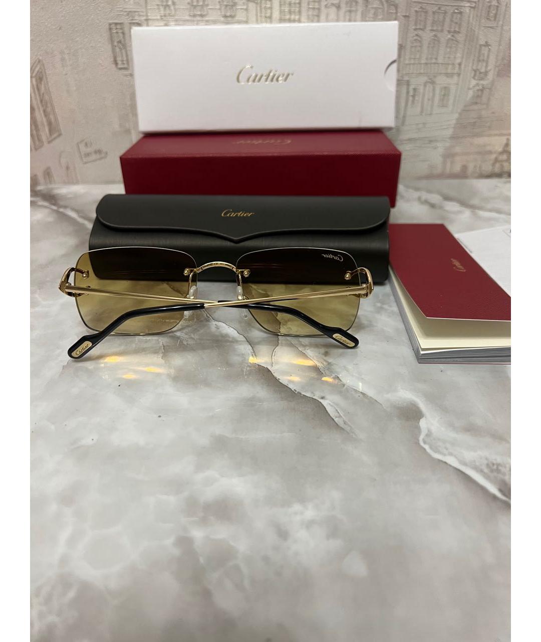 CARTIER Горчичные металлические солнцезащитные очки, фото 3