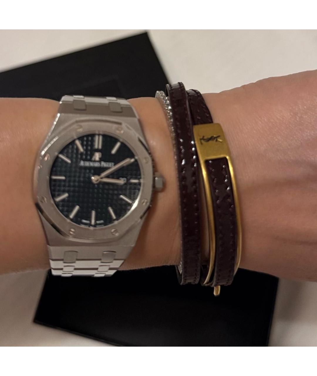 SAINT LAURENT Бордовый кожаный браслет, фото 5