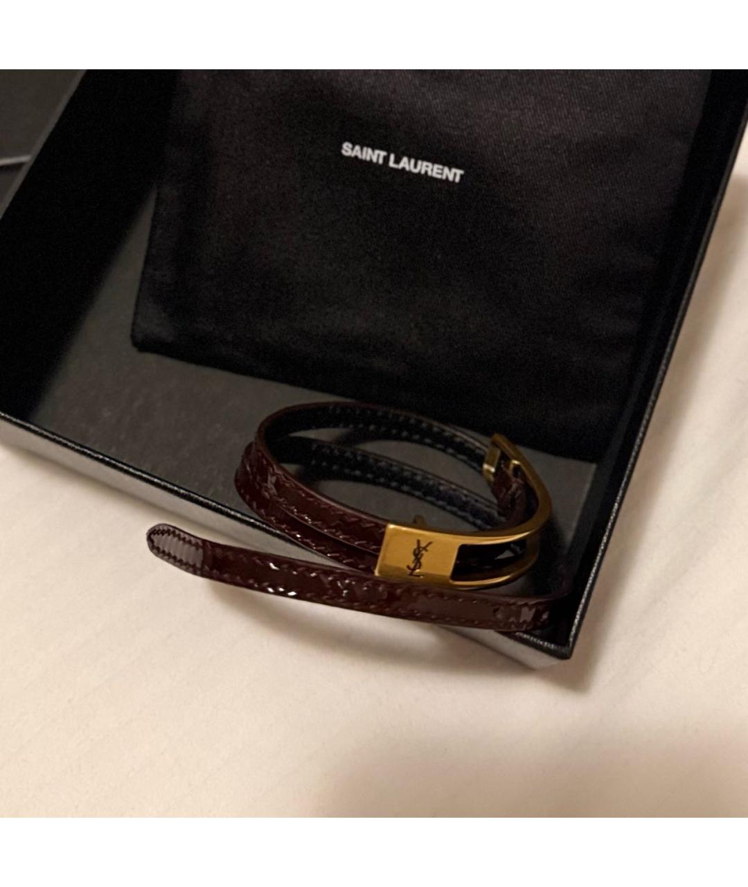 SAINT LAURENT Бордовый кожаный браслет, фото 3
