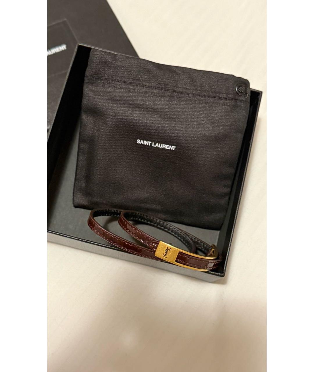 SAINT LAURENT Бордовый кожаный браслет, фото 4