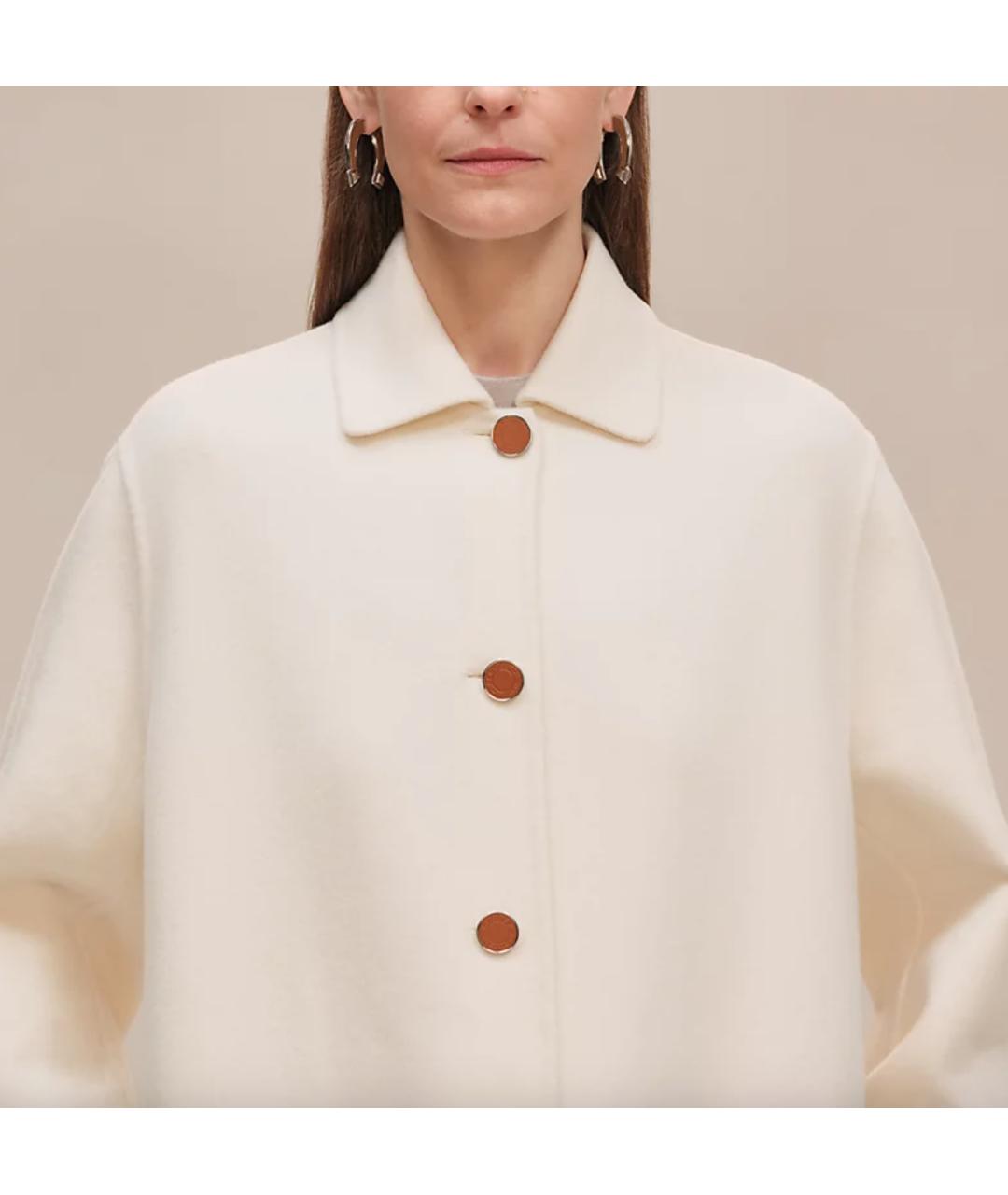 HERMES Белое шерстяное пальто, фото 5