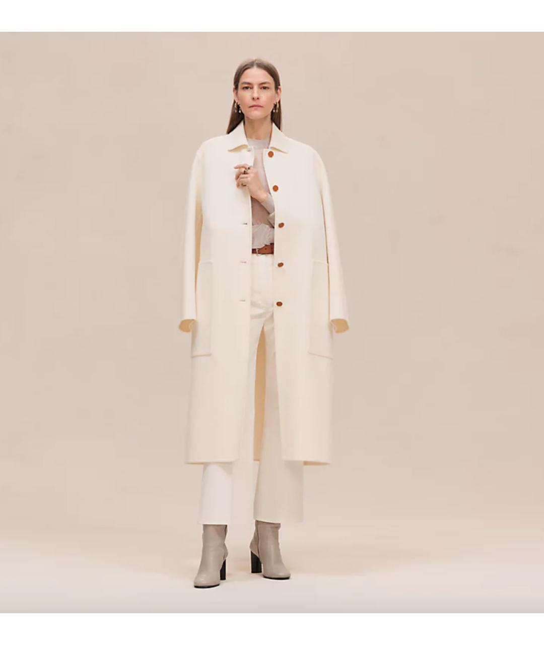 HERMES Белое шерстяное пальто, фото 4