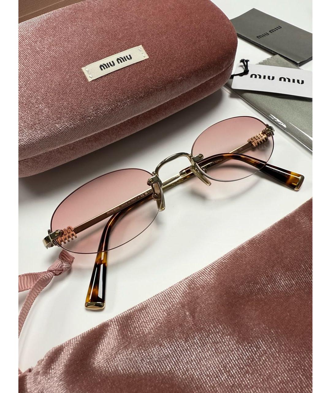 MIU MIU Розовые металлические солнцезащитные очки, фото 2