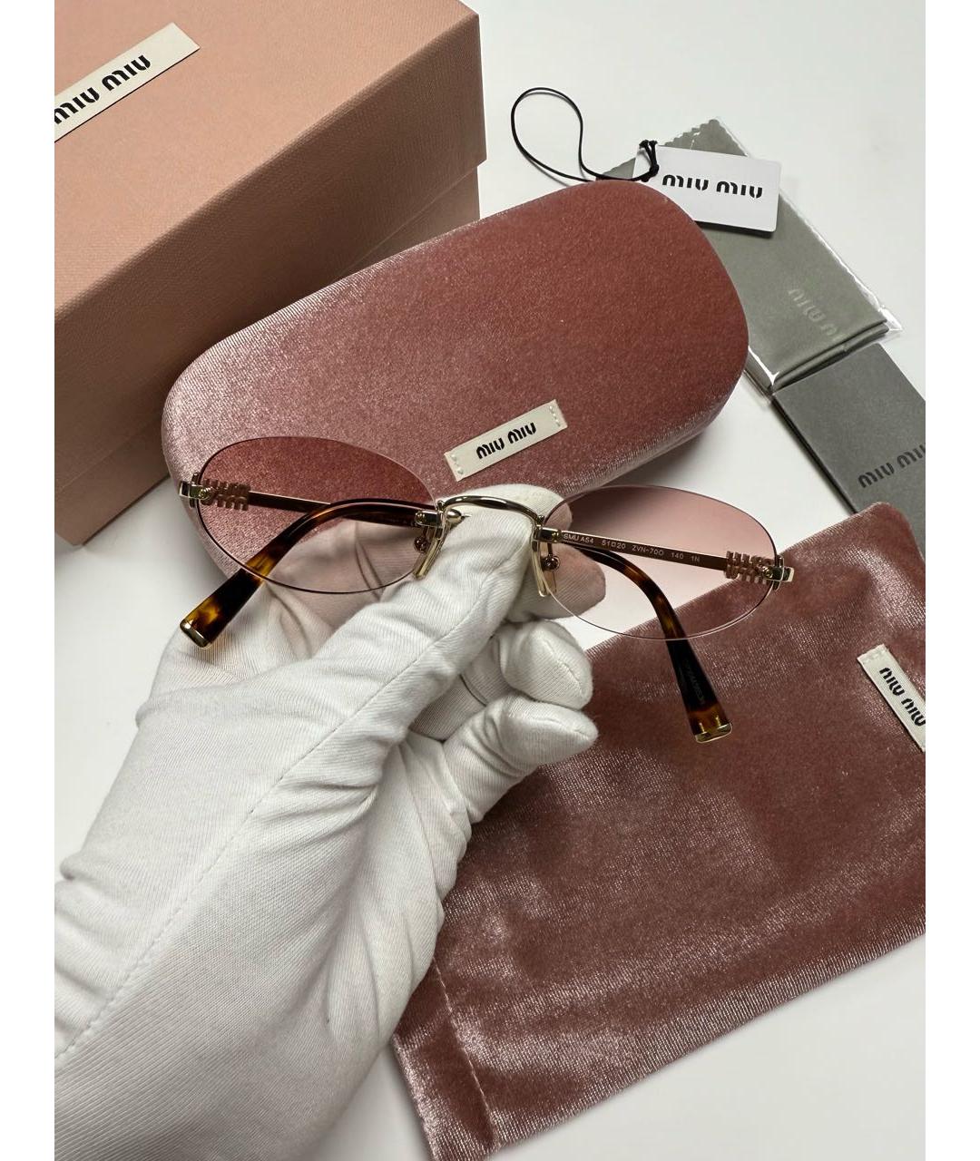 MIU MIU Розовые металлические солнцезащитные очки, фото 3