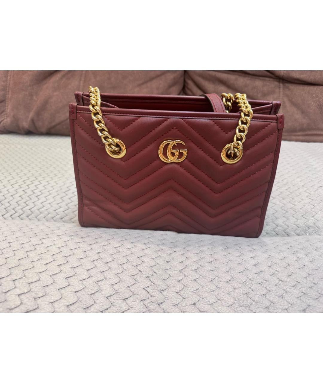 GUCCI Бордовая кожаная сумка тоут, фото 7