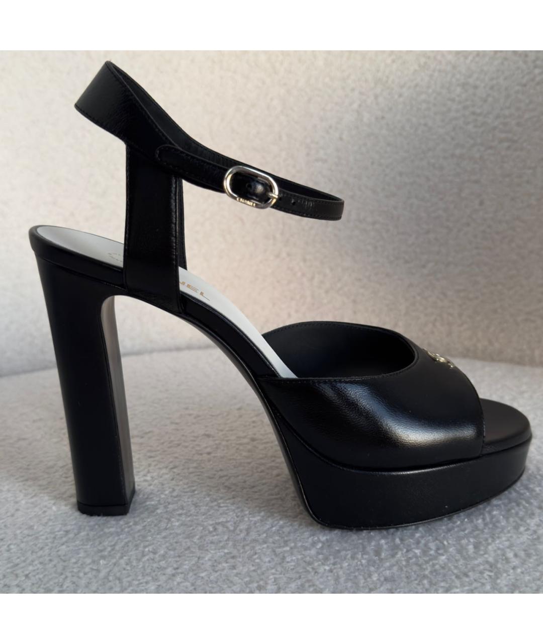 CHANEL Черные кожаные босоножки, фото 6