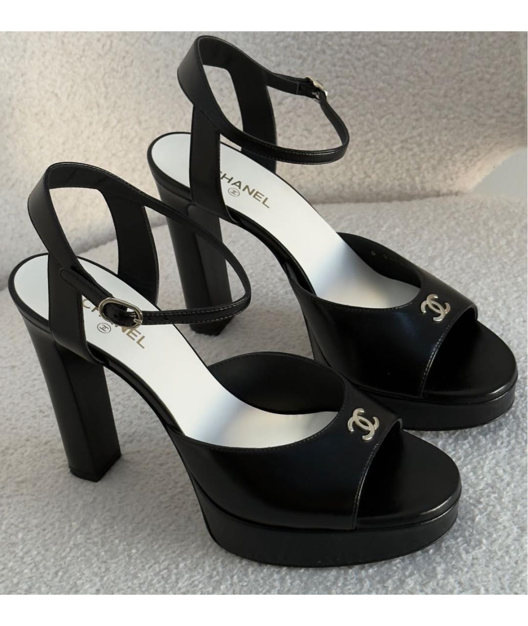CHANEL Черные кожаные босоножки, фото 5