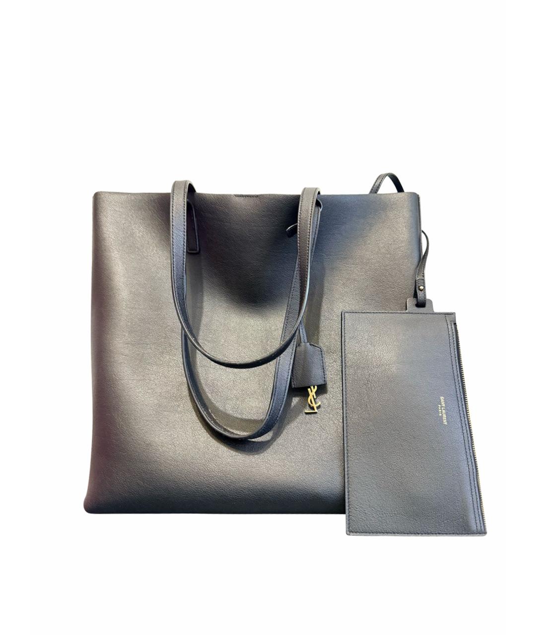 SAINT LAURENT Черная кожаная сумка тоут, фото 1