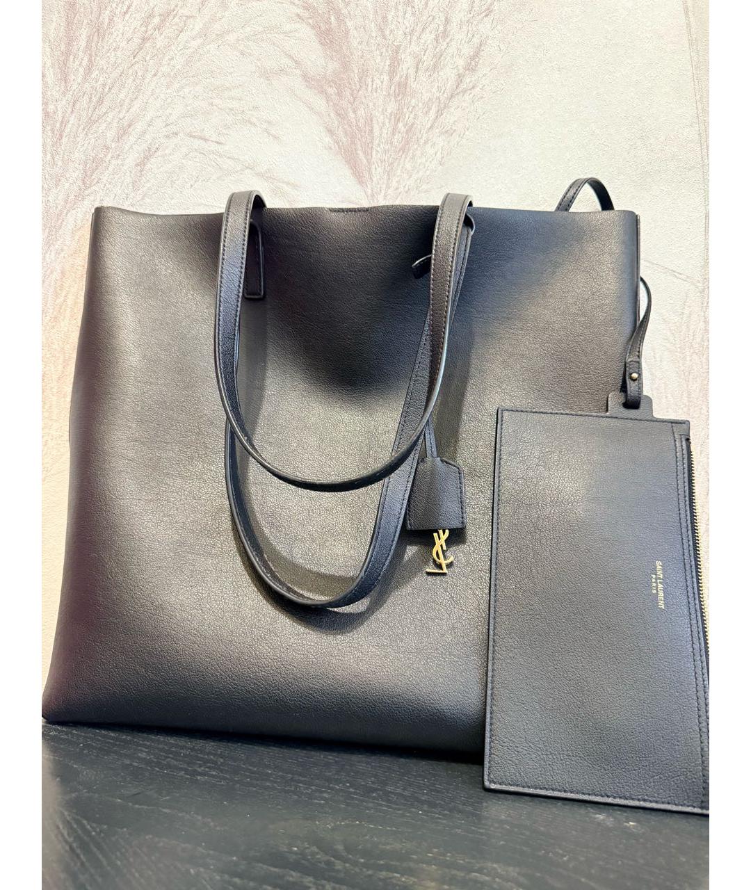 SAINT LAURENT Черная кожаная сумка тоут, фото 5