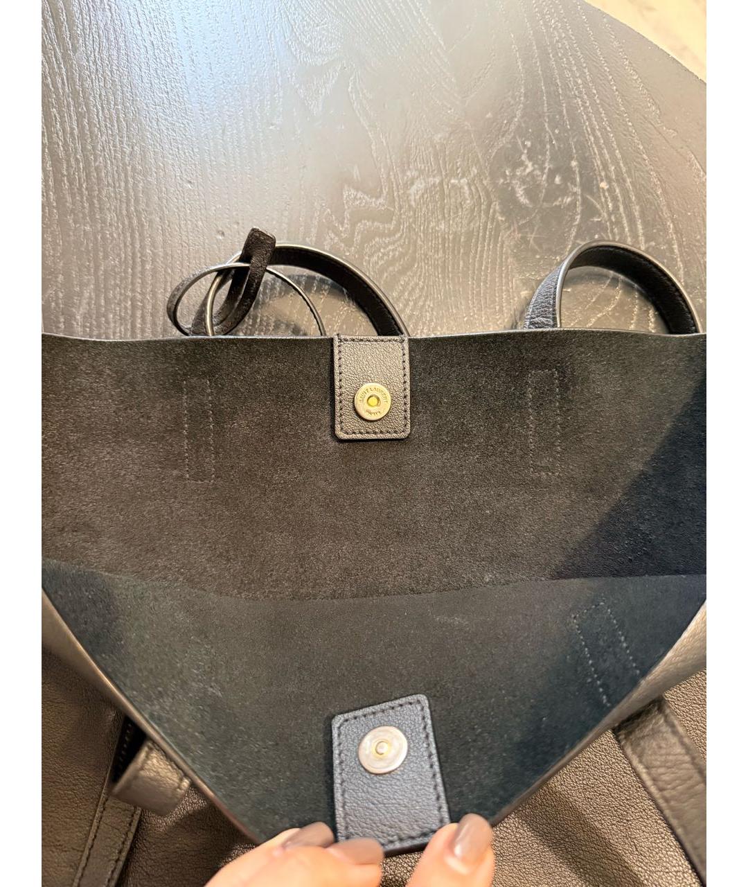 SAINT LAURENT Черная кожаная сумка тоут, фото 4