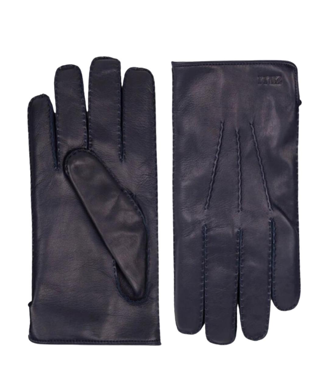 ZILLI Темно-синие кожаные перчатки, фото 1