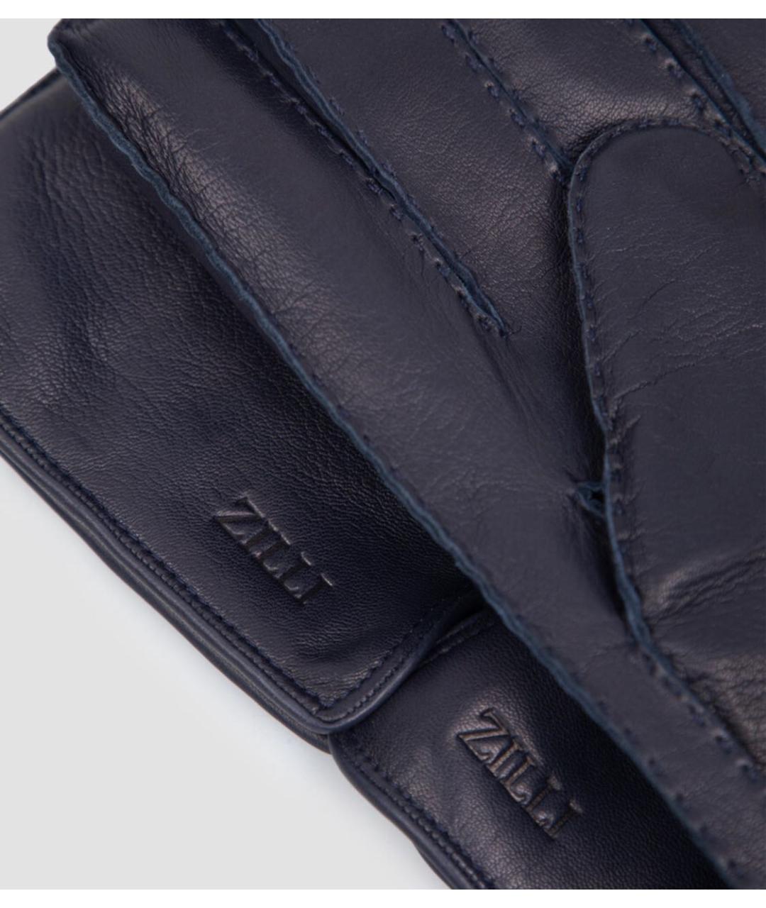 ZILLI Темно-синие кожаные перчатки, фото 4