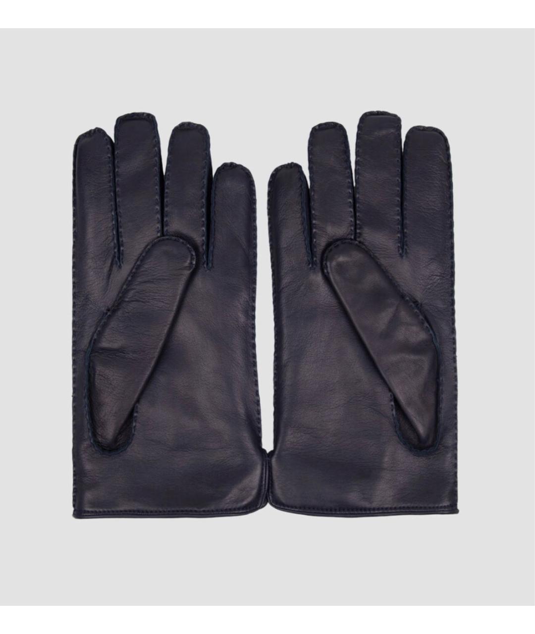 ZILLI Темно-синие кожаные перчатки, фото 2