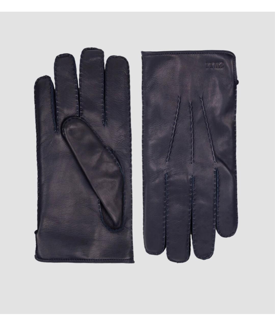 ZILLI Темно-синие кожаные перчатки, фото 5
