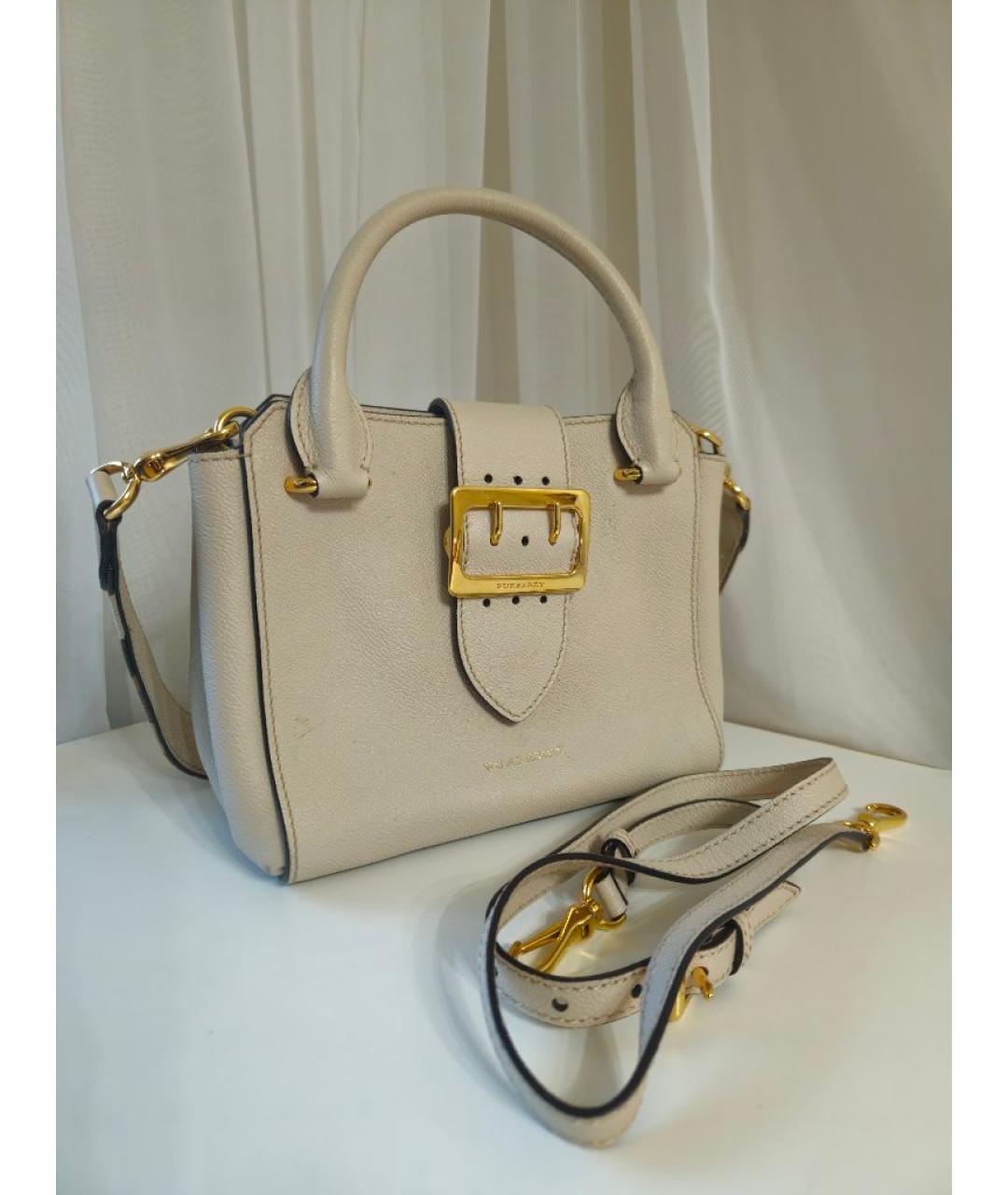 BURBERRY Бежевая кожаная сумка с короткими ручками, фото 2