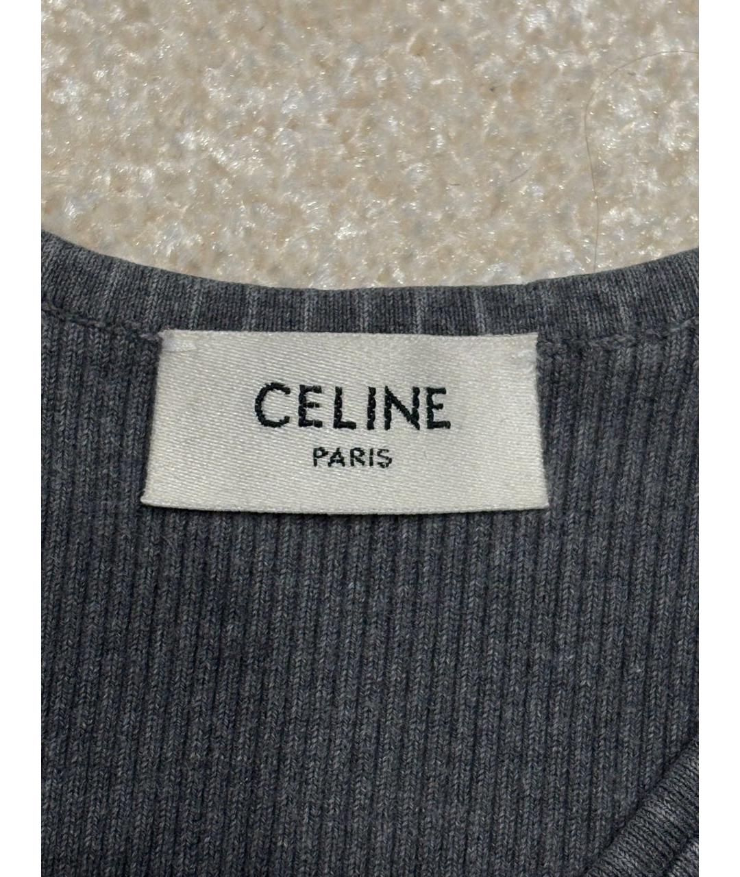 CELINE Антрацитовая хлопко-эластановая футболка, фото 2