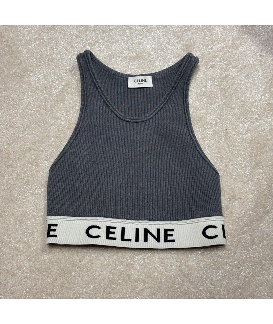 CELINE Антрацитовая хлопко-эластановая футболка, фото 5