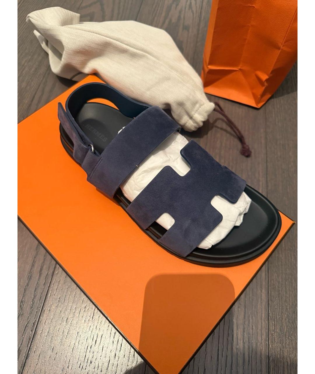 HERMES Синие замшевые сандалии, фото 4