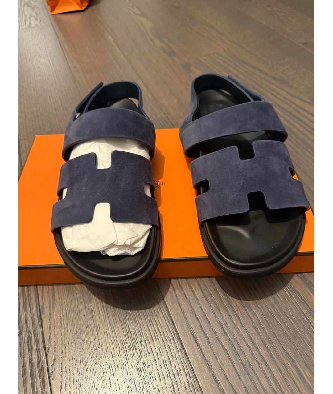 HERMES Синие замшевые сандалии, фото 2