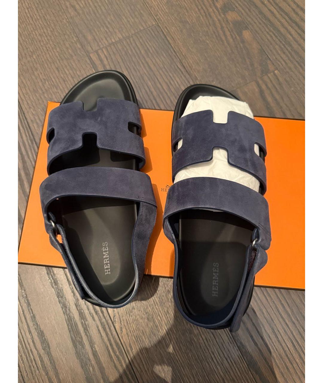 HERMES Синие замшевые сандалии, фото 3