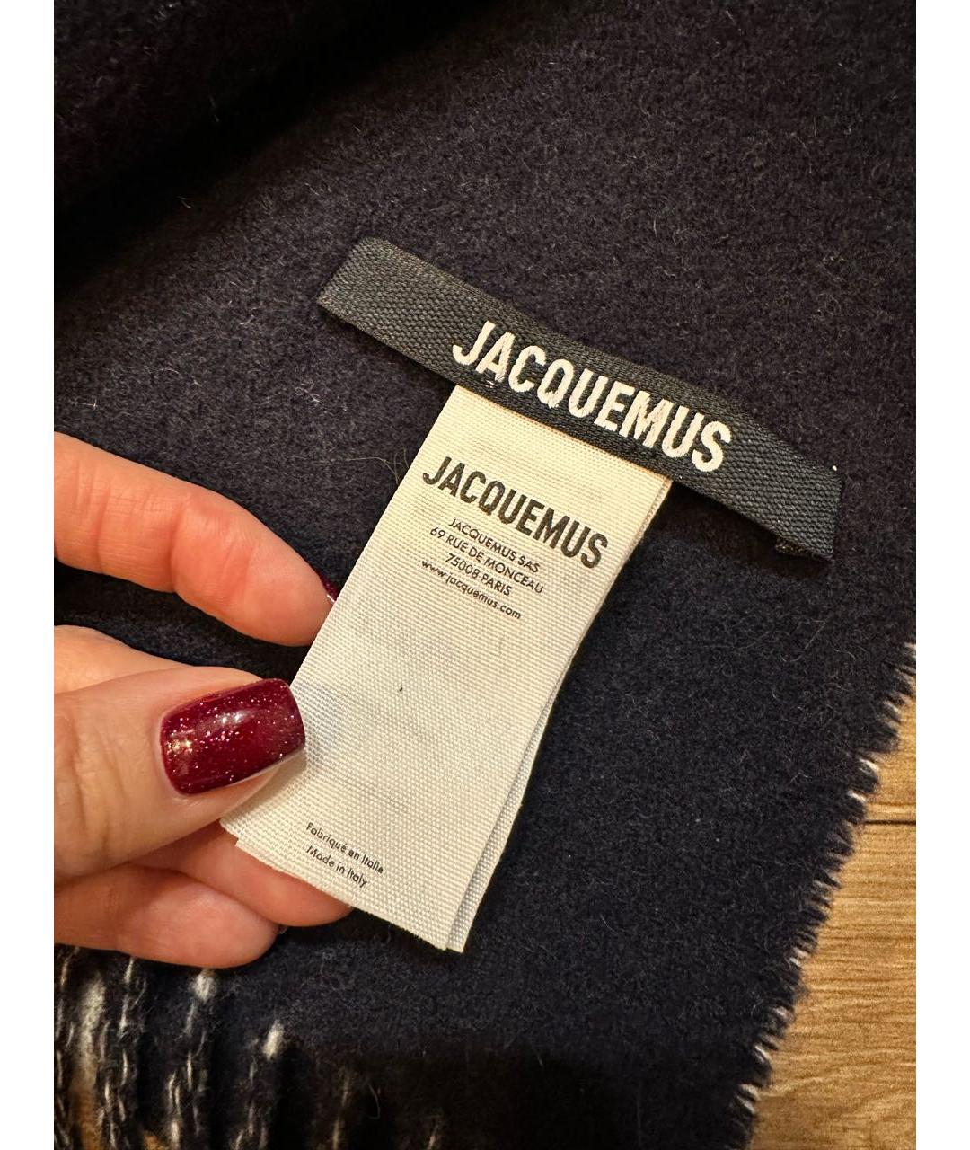 JACQUEMUS Темно-синий шерстяной шарф, фото 4
