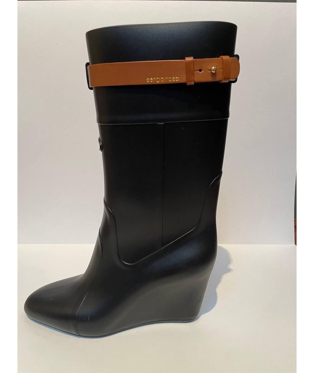SERGIO ROSSI Черные кожаные сапоги, фото 5