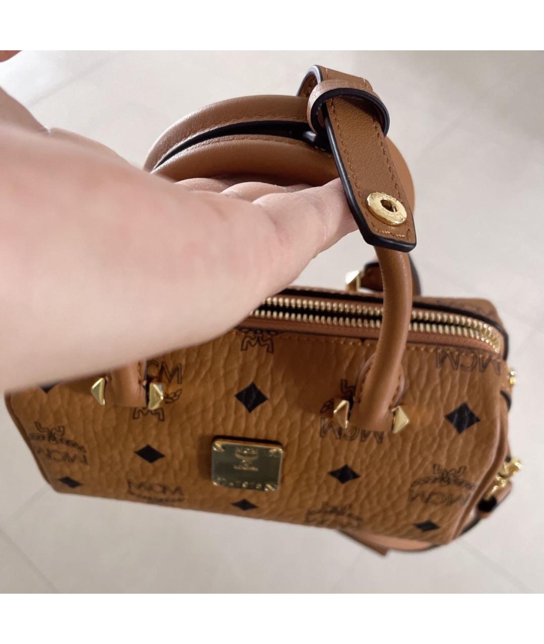 MCM Коричневая кожаная сумка с короткими ручками, фото 6