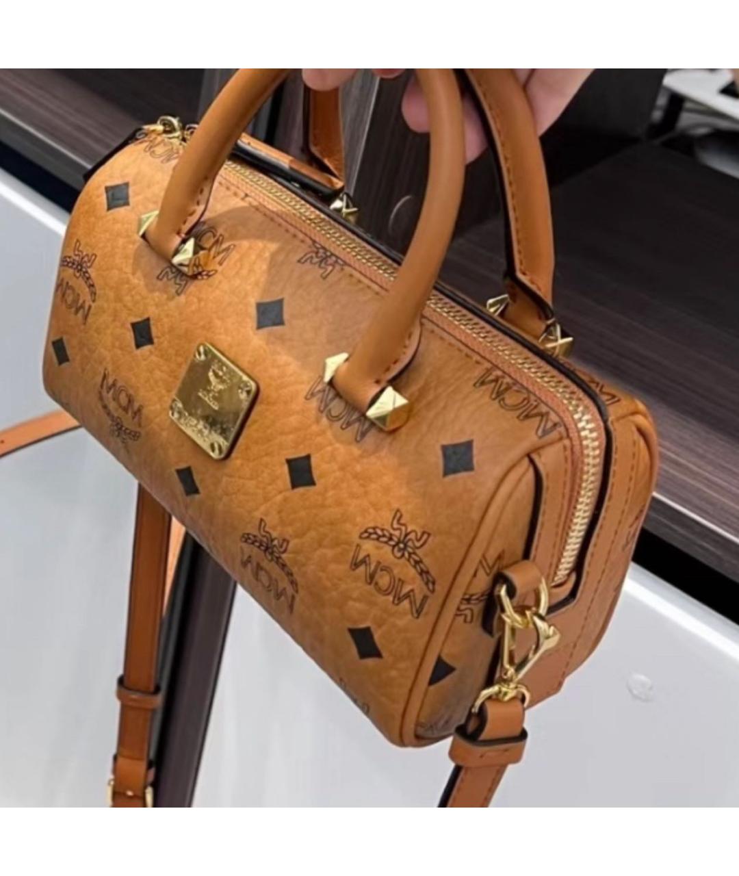 MCM Коричневая кожаная сумка с короткими ручками, фото 7