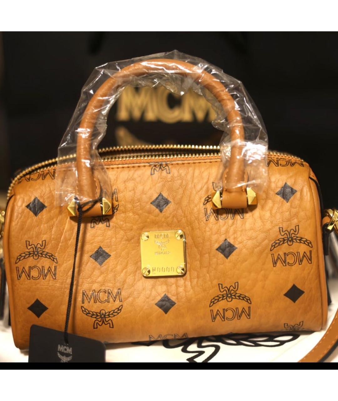 MCM Коричневая кожаная сумка с короткими ручками, фото 8
