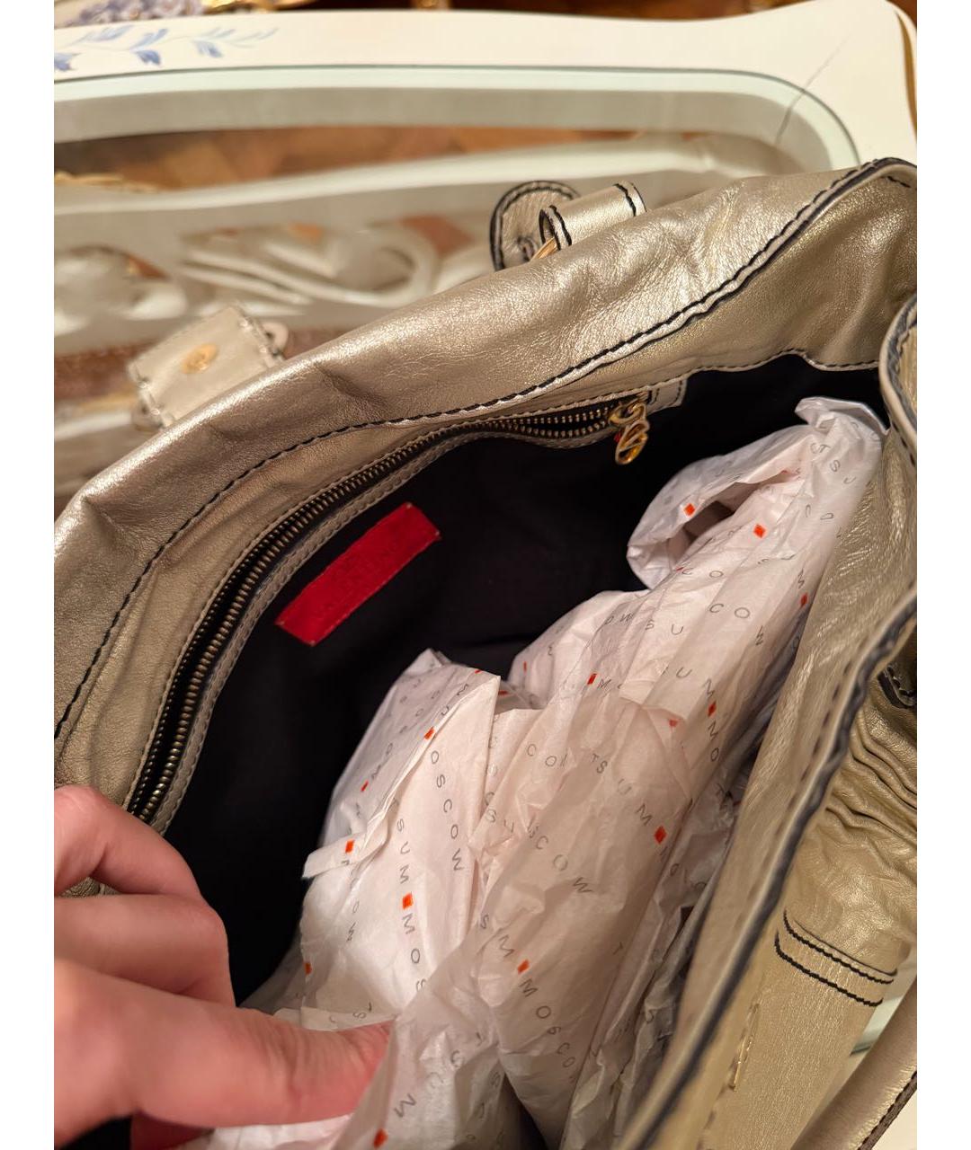 VALENTINO Бежевая кожаная сумка с короткими ручками, фото 4