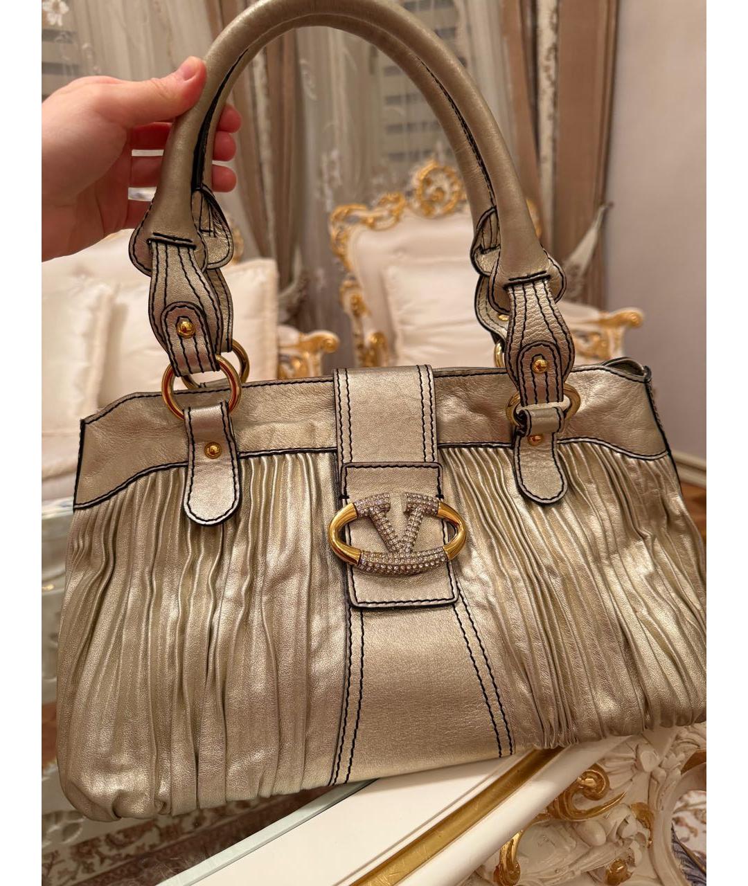 VALENTINO Бежевая кожаная сумка с короткими ручками, фото 8