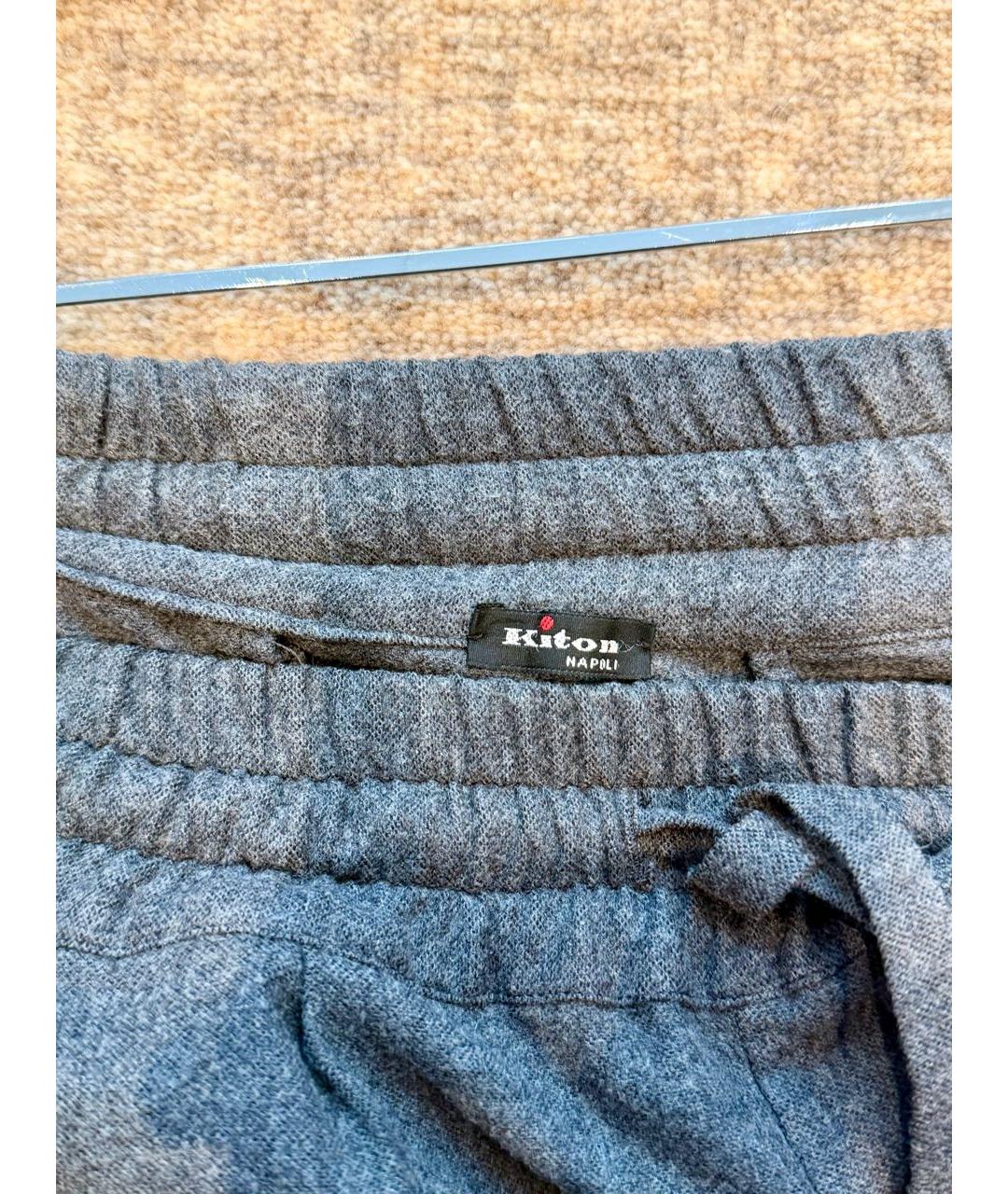 KITON Серые шерстяные прямые брюки, фото 3
