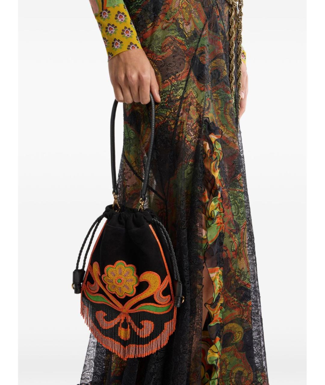 ETRO Черная замшевая сумка с короткими ручками, фото 5