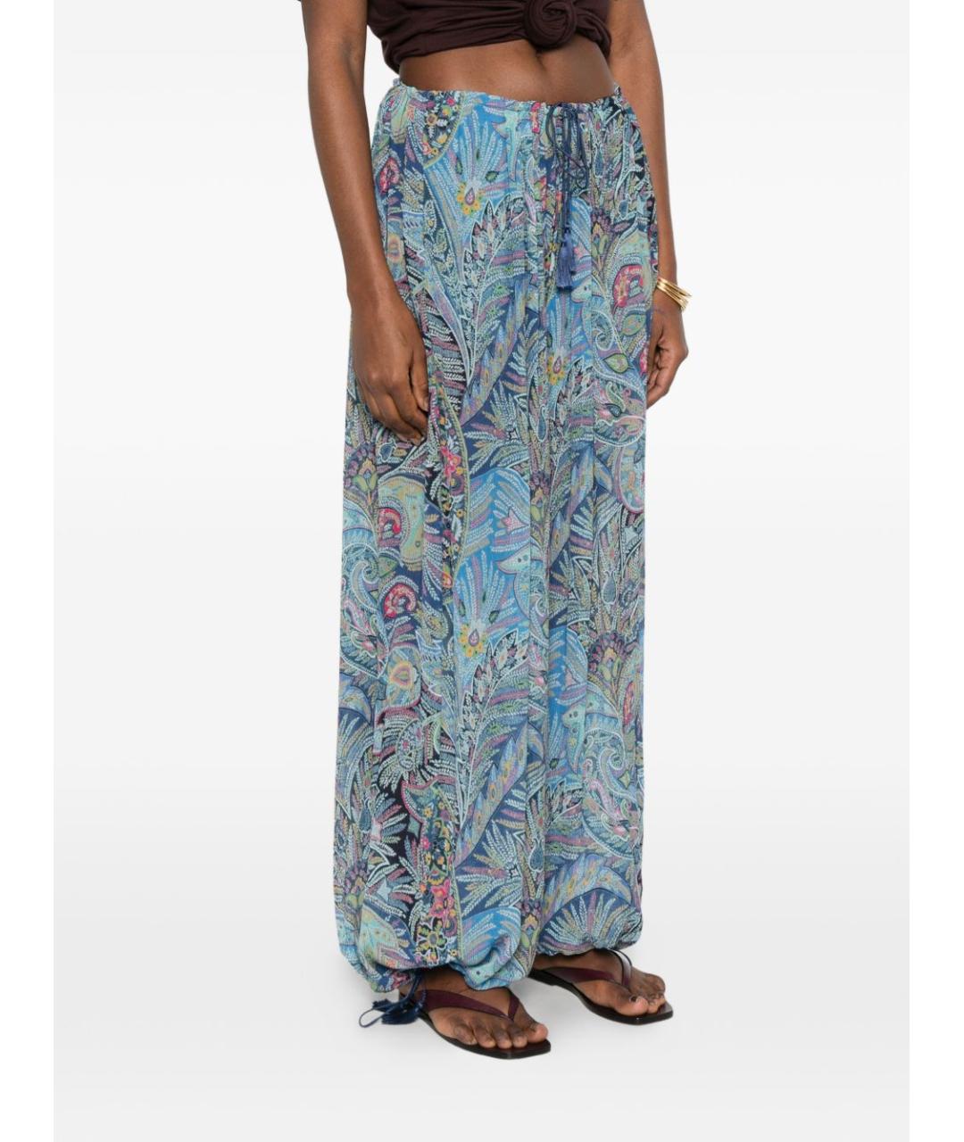 ETRO Голубые шелковые прямые брюки, фото 3