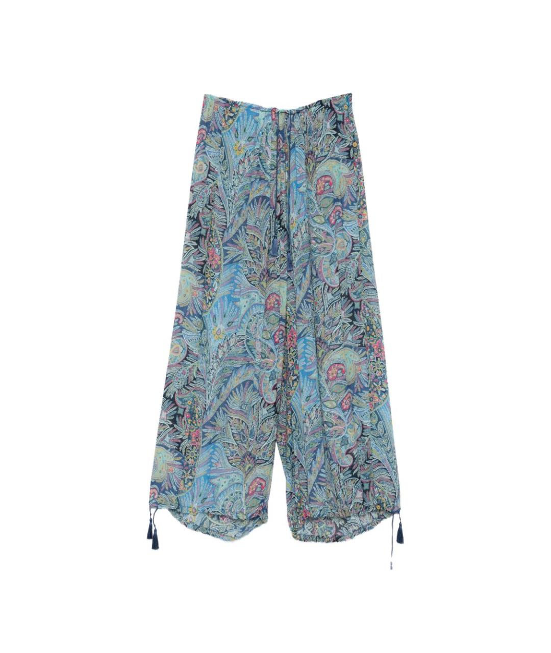 ETRO Голубые шелковые прямые брюки, фото 1