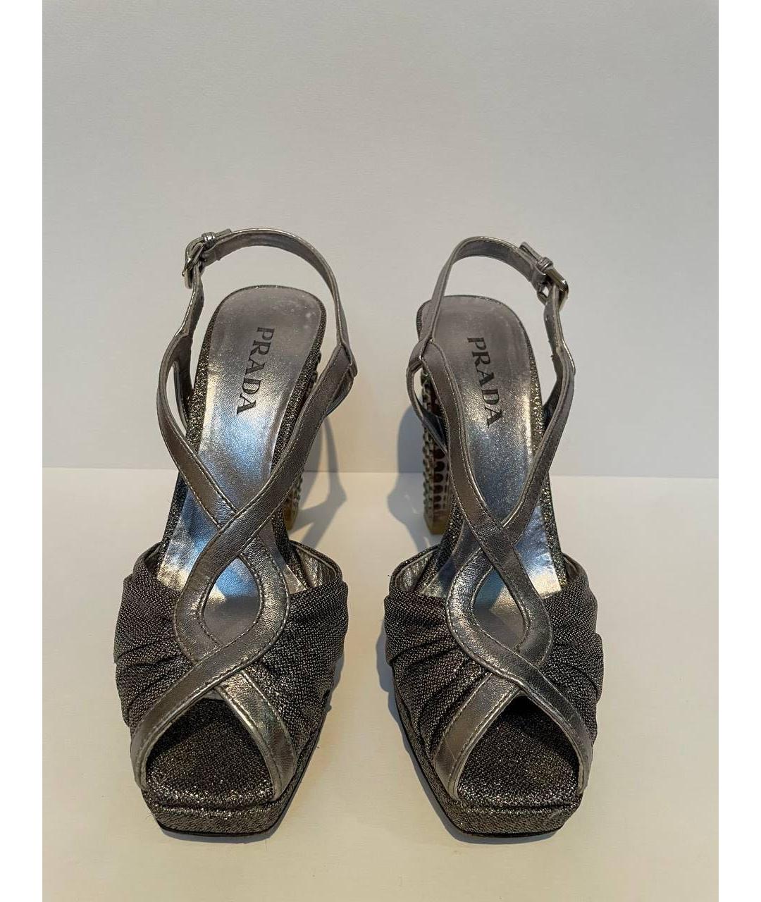 PRADA Серебряные кожаные босоножки, фото 2