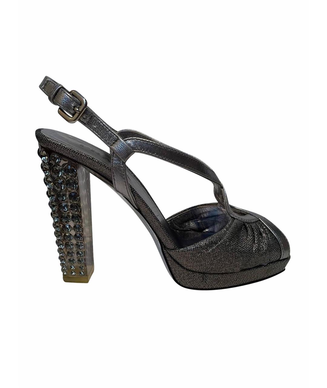 PRADA Серебряные кожаные босоножки, фото 1